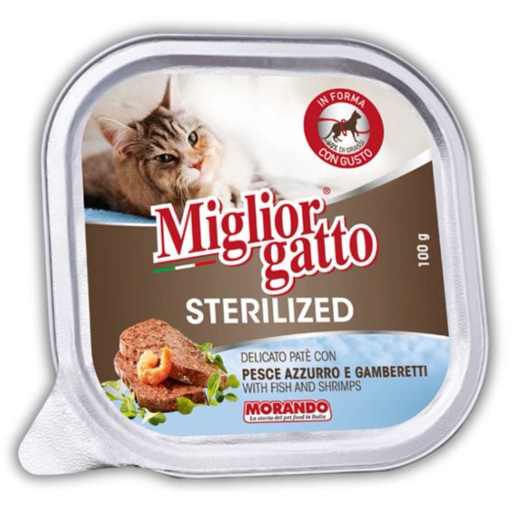 Вологий корм для стерилізованих котів з рибою та креветками Morando Migliorgatto Sterilized, 100 гр
