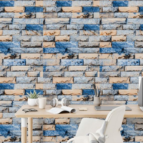 Самоклеючі шпалери 2800х500х1,5мм Синьо-жовта катиринославська цегла (D) SW-00001785 | Зображення 4