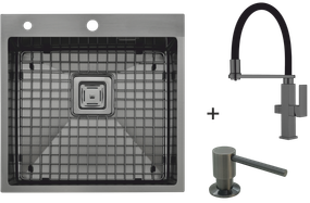 Мийка Top 49 Celldecor Nano Graphite + Змішувач FKM 3120 Black Steel + Дозатор FASD 41 Graphite 8213.401.0057