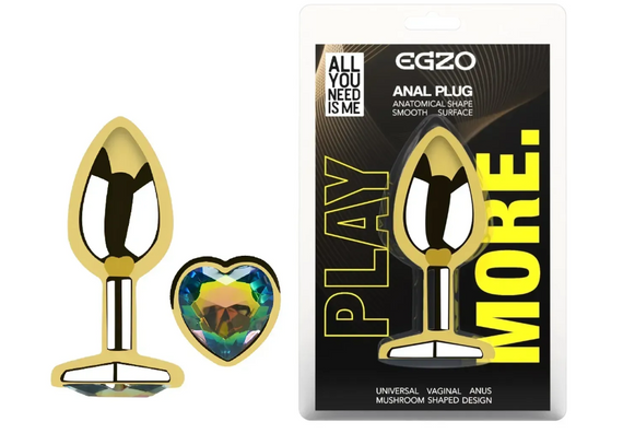 Анальна пробка із кристалом EGZO - Gold Heart Plug Rainbow size S Sex Aura