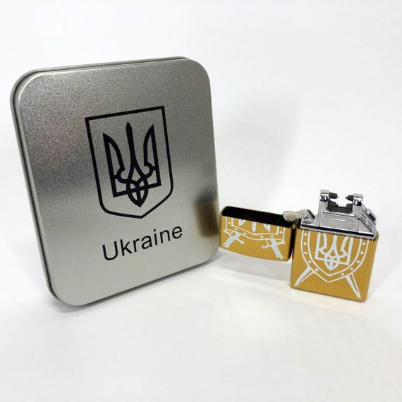 Дугова електроімпульсна запальничка USB Україна (металева коробка) HL-446. Колір: золотий | Зображення 4