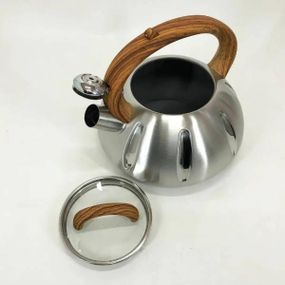 Чайник из нержавеющей стали со свистком 2,5л UNIQUE UN-5303 Коричневая ручка