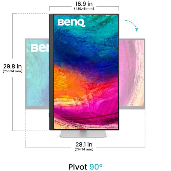 TFT 32" BenQ PD3226G, IPS, 4K, 144Hz, HDMI, DP, USB-C, HAS, Pivot, кол., біло-сріблястий | Зображення 9