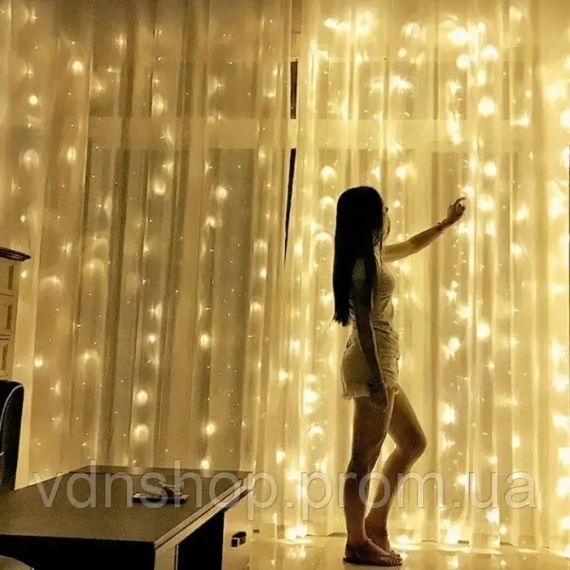 Святкова гірлянда завіса "Штора" на вікно 160LED 2х2м Мультикольоровий колір діодів теплий USB | Зображення 3