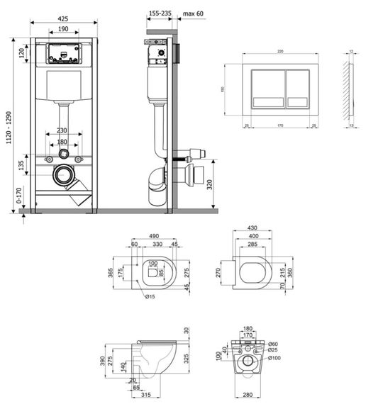 Набір Qtap Nest 4 в 1 підвісний унітаз Robin Ultra Quiet 490x365x325 + комплект інсталяції QT1333046EUQW45143 | Зображення 1