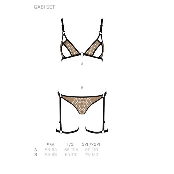Эротический комплект нижнего белья Passion GABI SET XXL/XXXL beige, трусики с гартерами | Зображення 4
