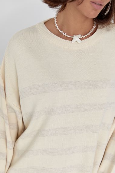 Кофта женская oversize в полоску - кремовый цвет, M (есть размеры) | Зображення 3