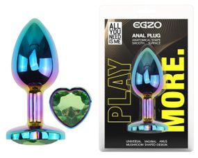 Анальна пробка EGZO Multicolor Heart Plug M із зеленим кристалом, райдужна Sex Aura