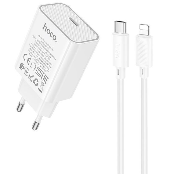 СЗУ Hoco C143A Benefit PD20W (1USB-C) + кабель Type-C to Lightning White