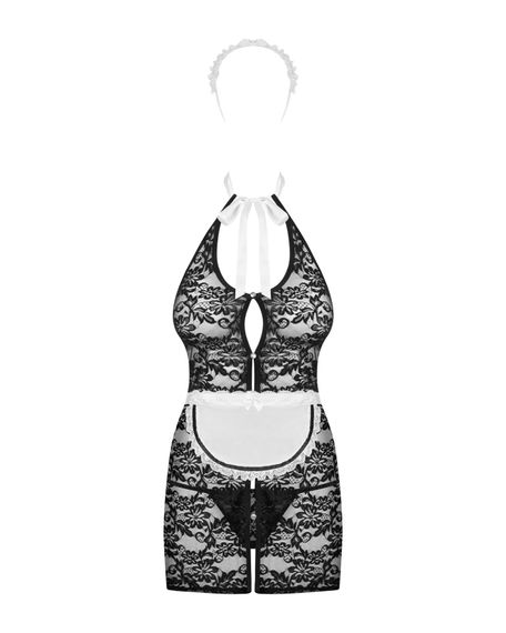 Еротичний костюм покоївки Obsessive Servgirl costume S/M, халат, стрінги, фартух, обруч | Зображення 2