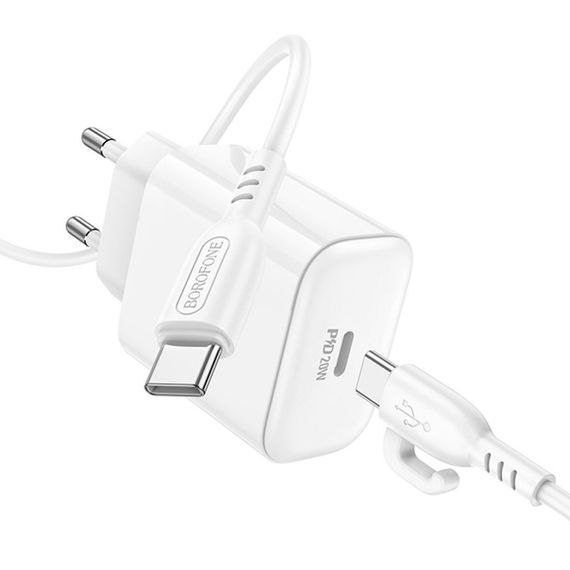 МЗП Borofone BA81A PD20W (1USB-C) + кабель Type-C to Type-C White | Зображення 1