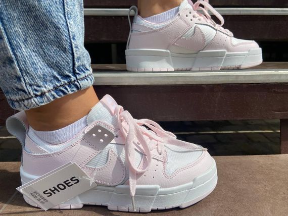 Жіночі кросівки NIKE DUNK, натуральна шкіра, білі з рожевими вставками | Зображення 1