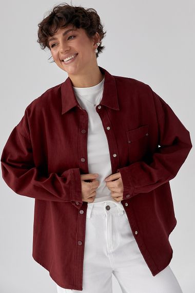 Вільна котонова сорочка на кнопках - темно-червоний цвет, ONE SIZE (є розміри) | Зображення 3