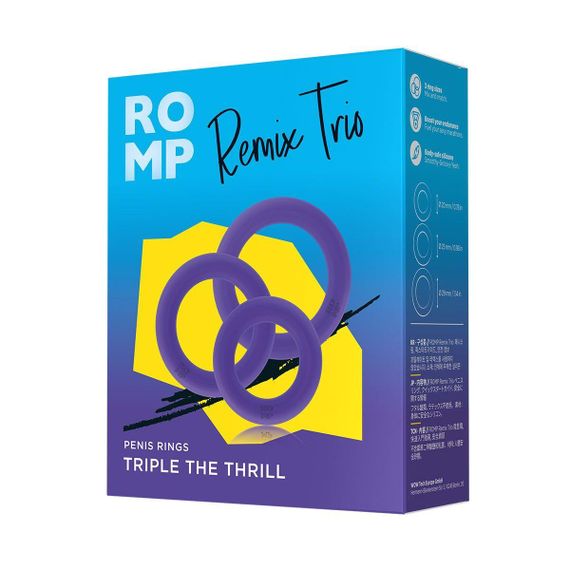 Набір ерекційних кілець Romp Remix Trio, дуже еластичні, діаметри 2; 2,5 та 2,9 см Sex Aura | Зображення 8
