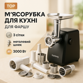 Мясорубки для ресторанов Rainberg RB-673, Электромясорубка с насадками для сока и колбас CN-63