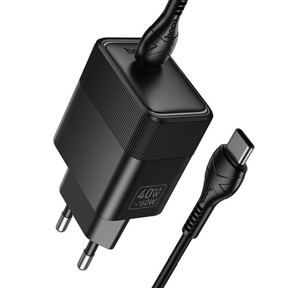 СЗУ Hoco CS113A Lounge PD40W (1USB-C) + кабель Type-C to Type-C Black | Зображення 3