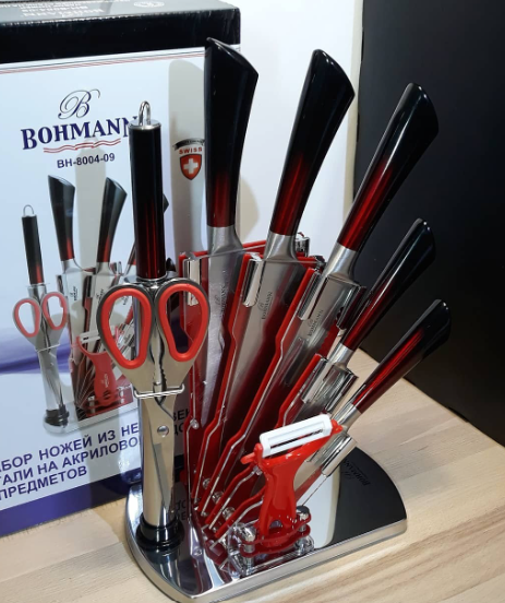 Набор ножей для кухни с подставкой Bohmann BH 8004-09 кухонные ножи и подставки красный | Зображення 3