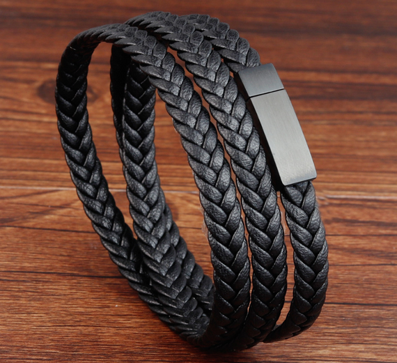Чоловічий шкіряний браслет Primo Long Rope з магнітною застібкою - Black | Зображення 2