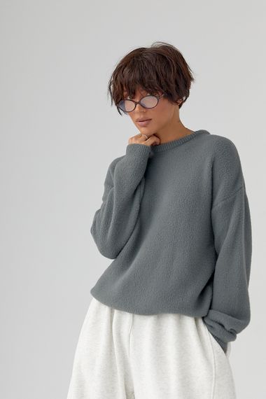 Светр з альпаки у вільному фасоні - сірий цвет, ONE SIZE (є розміри)