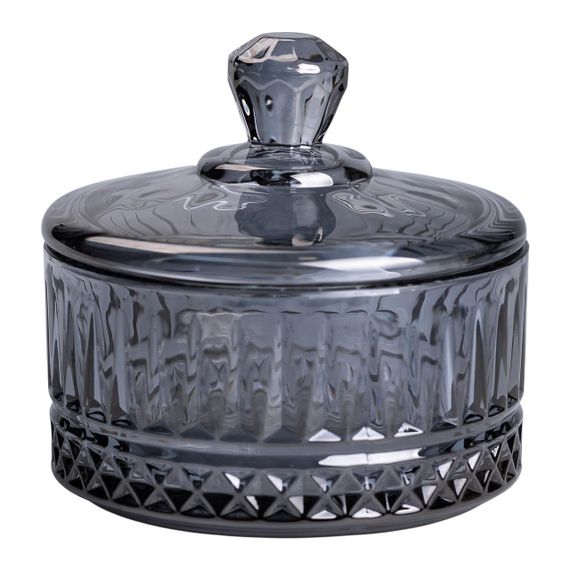 Цукерниця з кришкою Ø 10 см скляна Сіра HP-YH-78 | Зображення 1