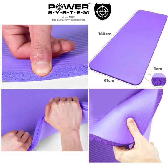 Килимок для йоги та фітнесу Power System PS-4017 NBR Fitness Yoga Mat Plus Purple (180х61х1) | Зображення 3