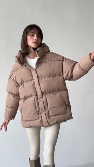 Пуховик з поясом бежевий XL | Зображення 6