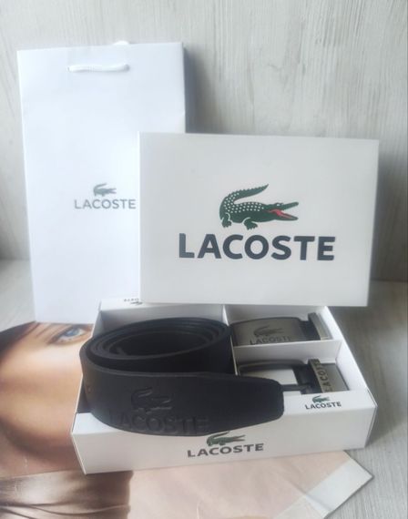Чоловічий чорний  подарунковий набір ремінь+ дві пряжки Lacoste | Зображення 3