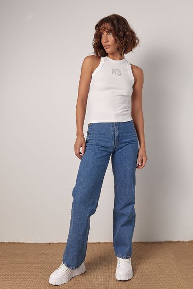 Женская майка в рубчик с надписью Wang из термостраз - белый цвет, L (есть размеры) | Зображення 6