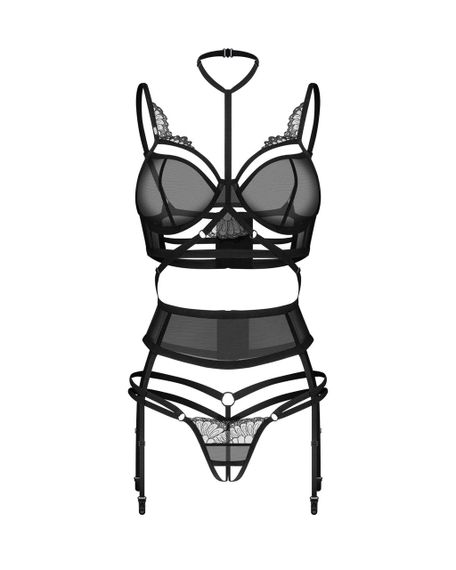 Комплект Obsessive Premisis Black 3-pcs crotchless set 2XL/3X Sex Aura | Зображення 1