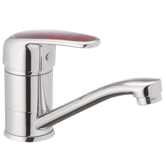 Смеситель для умывальника Haiba Magic 004 с красной ручкой (вылив 15 см) (HB0690)