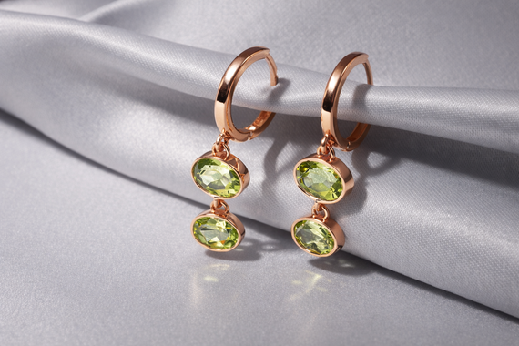Серьги из красного золота с хризолитами S-0364 | Зображення 1