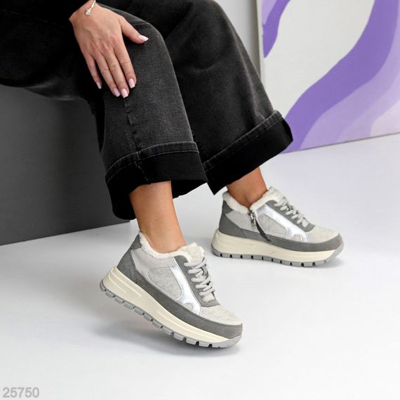 Дизайнерські комбіновані фетрові зимові сірі кросівки | Зображення 1