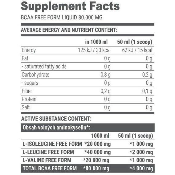 Аминокислота BCAA для спорта Extrifit BCAA Free Form Liquid 80000 mg 1000 ml /20 servings/ Apple | Зображення 1