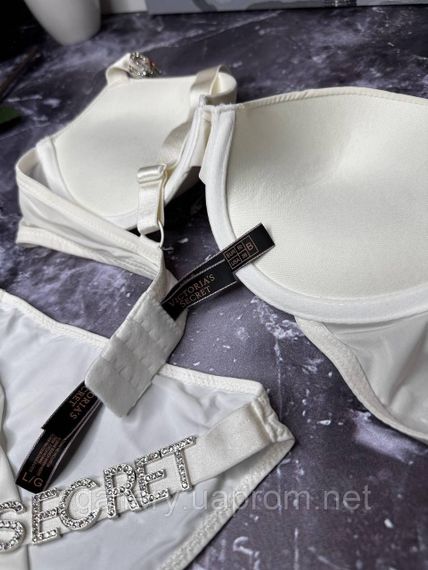 Білий комплект жіночої спідньої білизни Victoria's Secret Модель Букви Стрази Вікторія Сікрет 75В | Зображення 7
