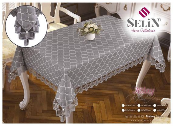 Льняная скатерть Selin Hilay 160×220 Кремовая