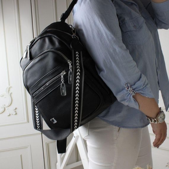 Рюкзак-сумка жіночий з якісної екошкіри. Рюкзак для дівчаток. Рюкзак чорний | Зображення 6