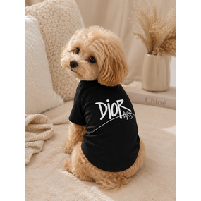 Брендовая футболка для собак Christian Dior с белой надписью, черная