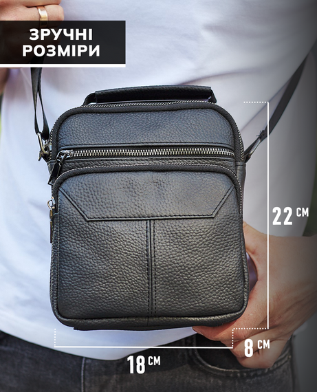 Чоловіча чорна сумка-барсетка з натуральної шкіри Tiding Bag M2237A | Зображення 2