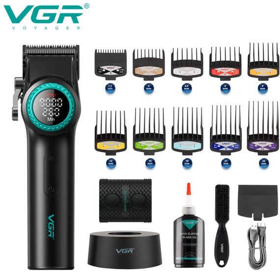 Акумуляторна машинка для стрижки VGR V-001 BLUE, 10 насадок, LED-дисплей, 9000 RPM, 4600 mAh (46066-V-001_2049) | Зображення 3