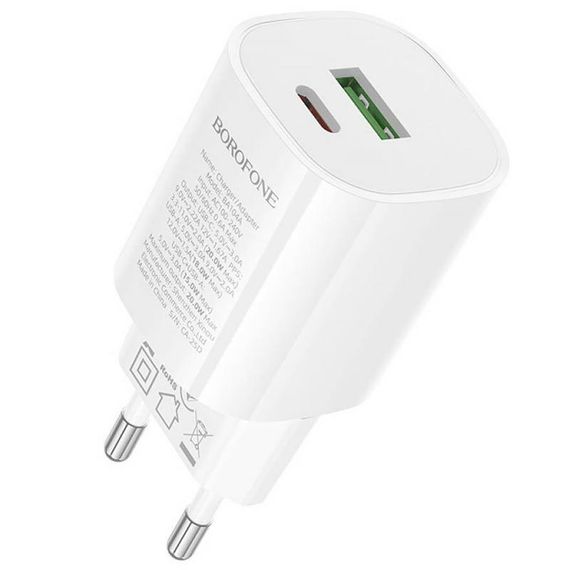 МЗП Borofone BA104A Pudding PD20W+QC3.0 (1USB-A/1C) White | Зображення 1