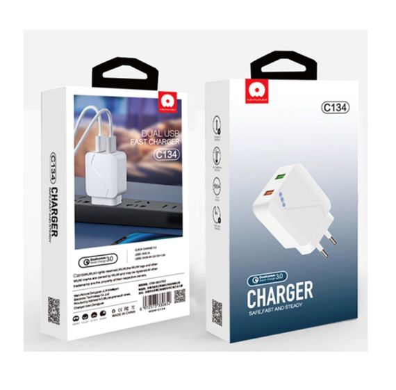 Зарядний пристрій WUW-C134 (USB QC 3.0+USB 2.1A) | Зображення 1