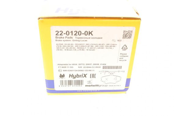 Колодки тормозные передние Renault Clio 90-98 Symbol 00- Megane 96-03 Peugeot 205 87-98 +датчики  22-0120-0K | Зображення 9