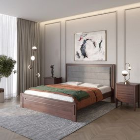 Двоспальне дерев'яне ліжко Mebigrand Торонто Т5 Горіх темний/Аляска 93 (сірий) 160х200 см (MBG-8919)
