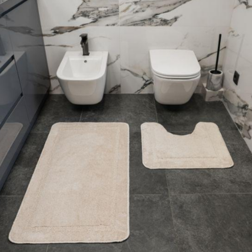 Набір килимків для ванної кімнати 2шт 57*100см+57*50см U-виріз Абстракція Joy молочний тафтинг Дариана | Зображення 6