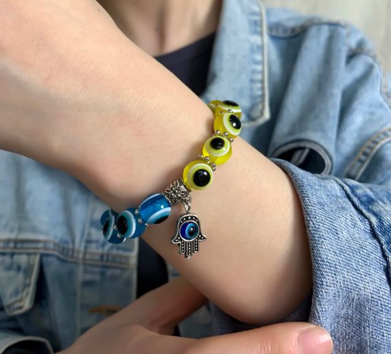 Жіночий браслет Primolux від пристріту з підвіскою Hamsa - Blue/Yellow | Зображення 3