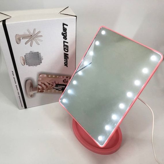 Зеркало для макияжа с 16 LED подсветкой Mirror, косметическое зеркало с подсветкой. Цвет: розовый | Зображення 1