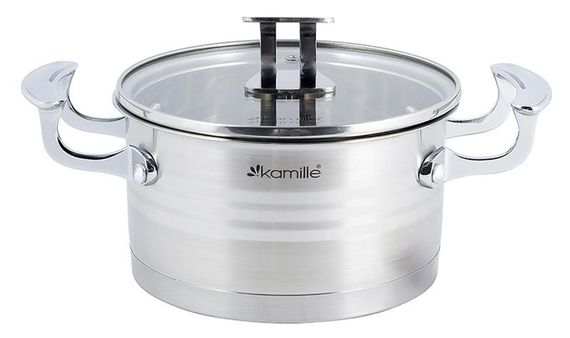 Каструля індукційна Kamille Casserote 3.1л з нержавіючої сталі зі скляною кришкою