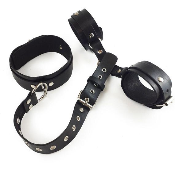 Фіксатори для шиї та рук Art of Sex - Bondage Set з натуральної шкіри, колір чорний | Зображення 3