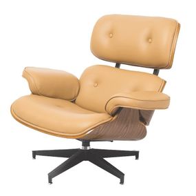 Дизайнерське крісло Eames Lounge Chair бежевий шкірозамінник, дизайн Charles & Ray Eames