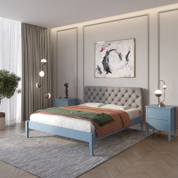 Двоспальне дерев&#039;яне ліжко Mebigrand Рим ДК Сіро-синій (S7010R90B)/Аляска 93 (Сірий) Б3 140х200 см (MBG-5335)